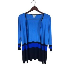 Exclusively Misook Acylic Cardigan Size Large Color Block Pockets Colorful Blue‎